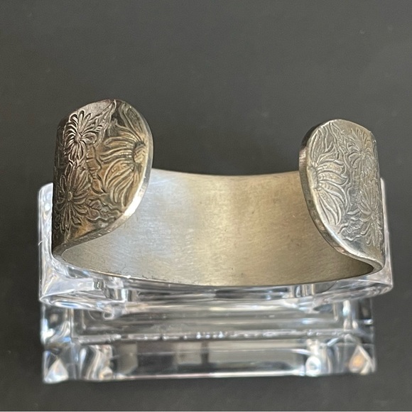 Salisbury Pewter April Floral Engraved Cuff bangle.